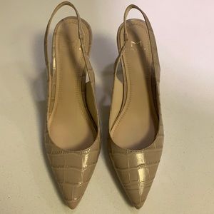 Marc Fisher tan snakeskin sling backs